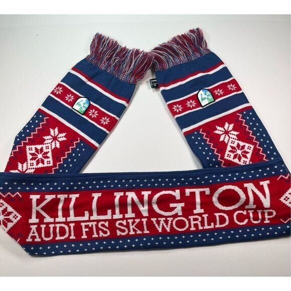 Killington Audi FIS Ski World Cup Scarf Knit Fair Isle Red White Blue Winter EUC - Picture 1 of 8
